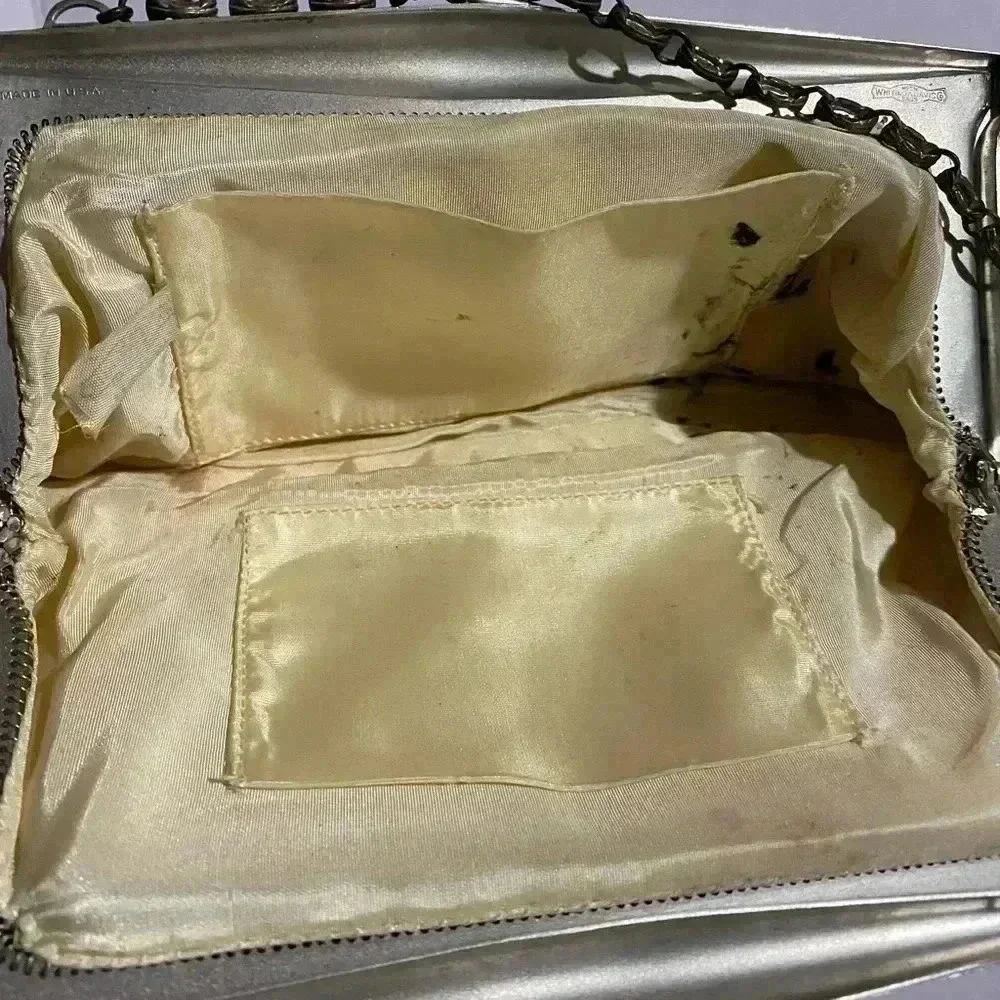 Whiting & Davis silver sequins evening bag